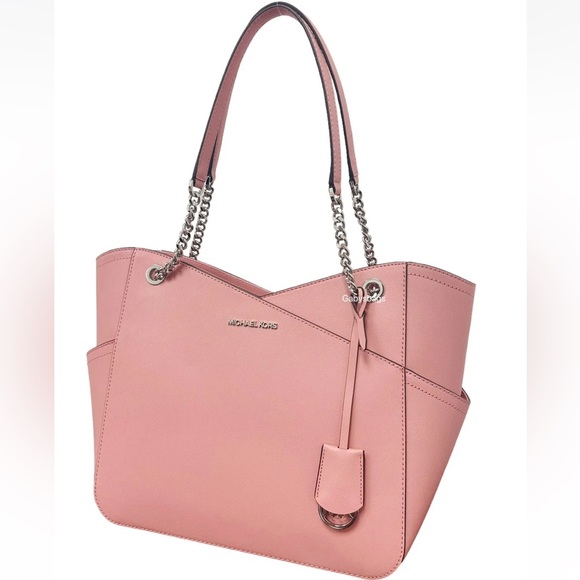 Michael Kors Jet Set Large Top Zip Chain Tote Prim Rose Saffiano Pink Leather - Picture 5 of 9